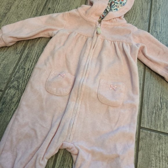 🏷 3/$15 or 5/$20 Carter's baby girl warm zippered pajamas pink floral size 6M - Picture 4 of 8
